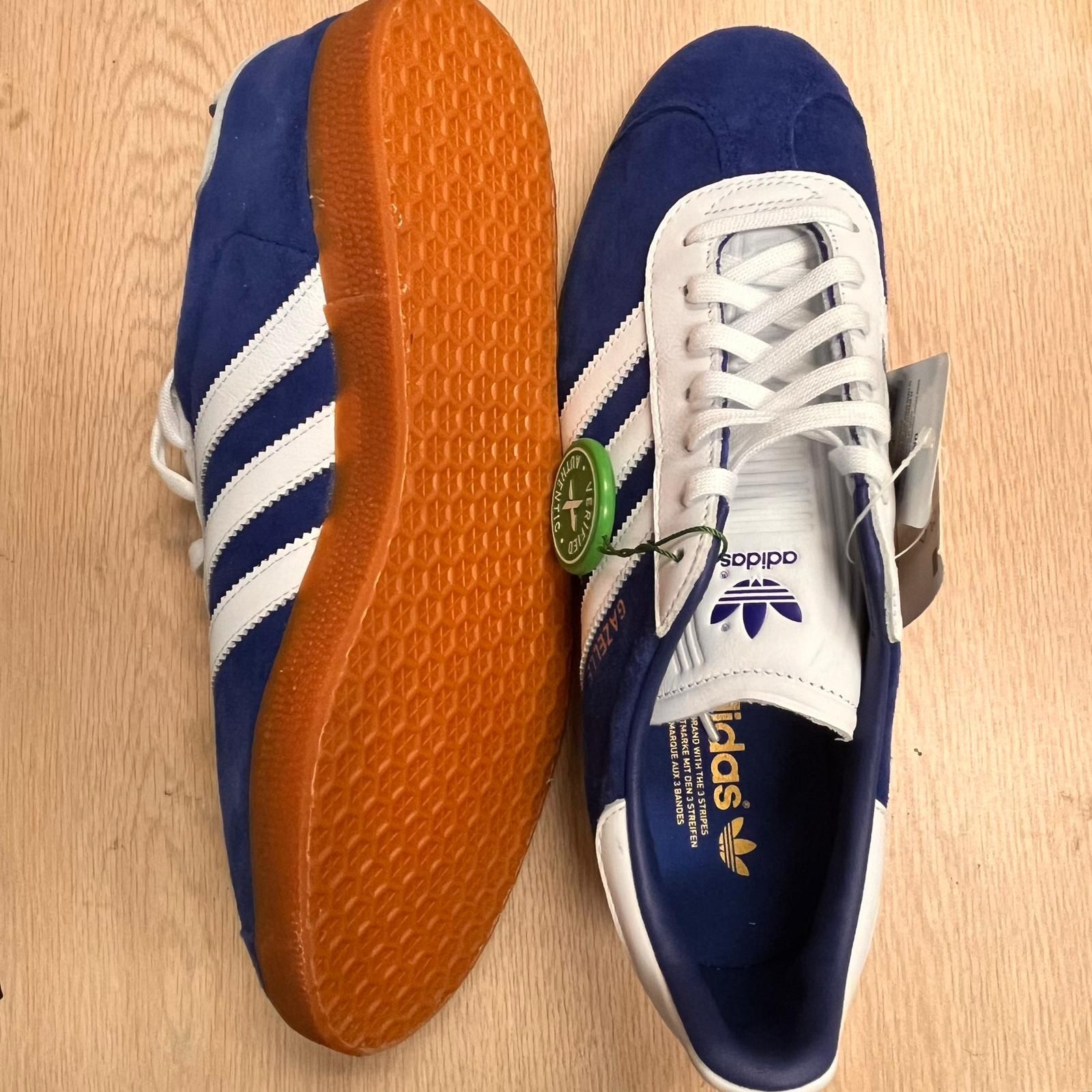 Adidas Mens Gazelle Collegiate Royal Blue Suede GUM Brown GOLD