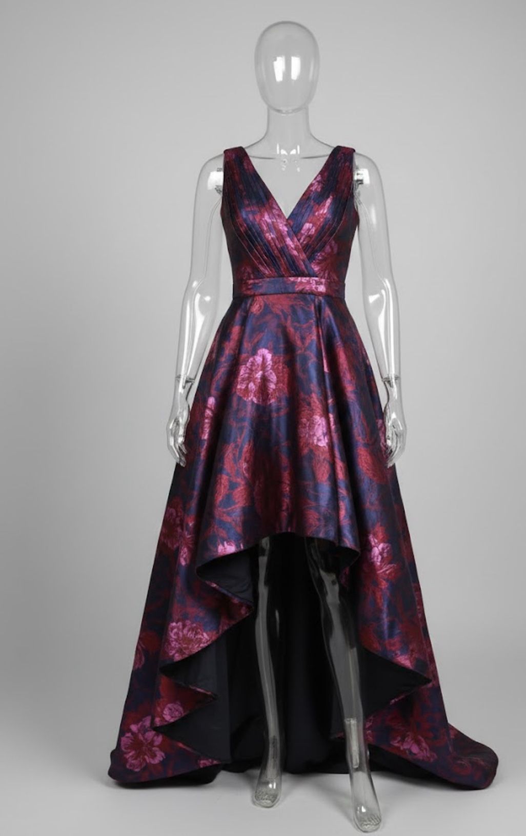 Carmen Marc Valvo Infusion Metallic Floral High-Low Cocktail Dress - Size S