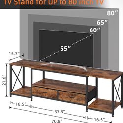GYIIYUO TV Stand with Fabric Drawers - Entertainment Center and Industrial Console Table with Open Storage Shelves for Living Room, Bedroom - 71.5" Ru