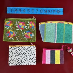 Set of 4 Colorful Zippered Pouches New
