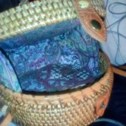 Hand Woven Rattan Crossbody Bag With Fabric Lining