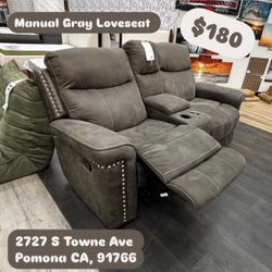 Manual Gray Fabric  Loveseat 