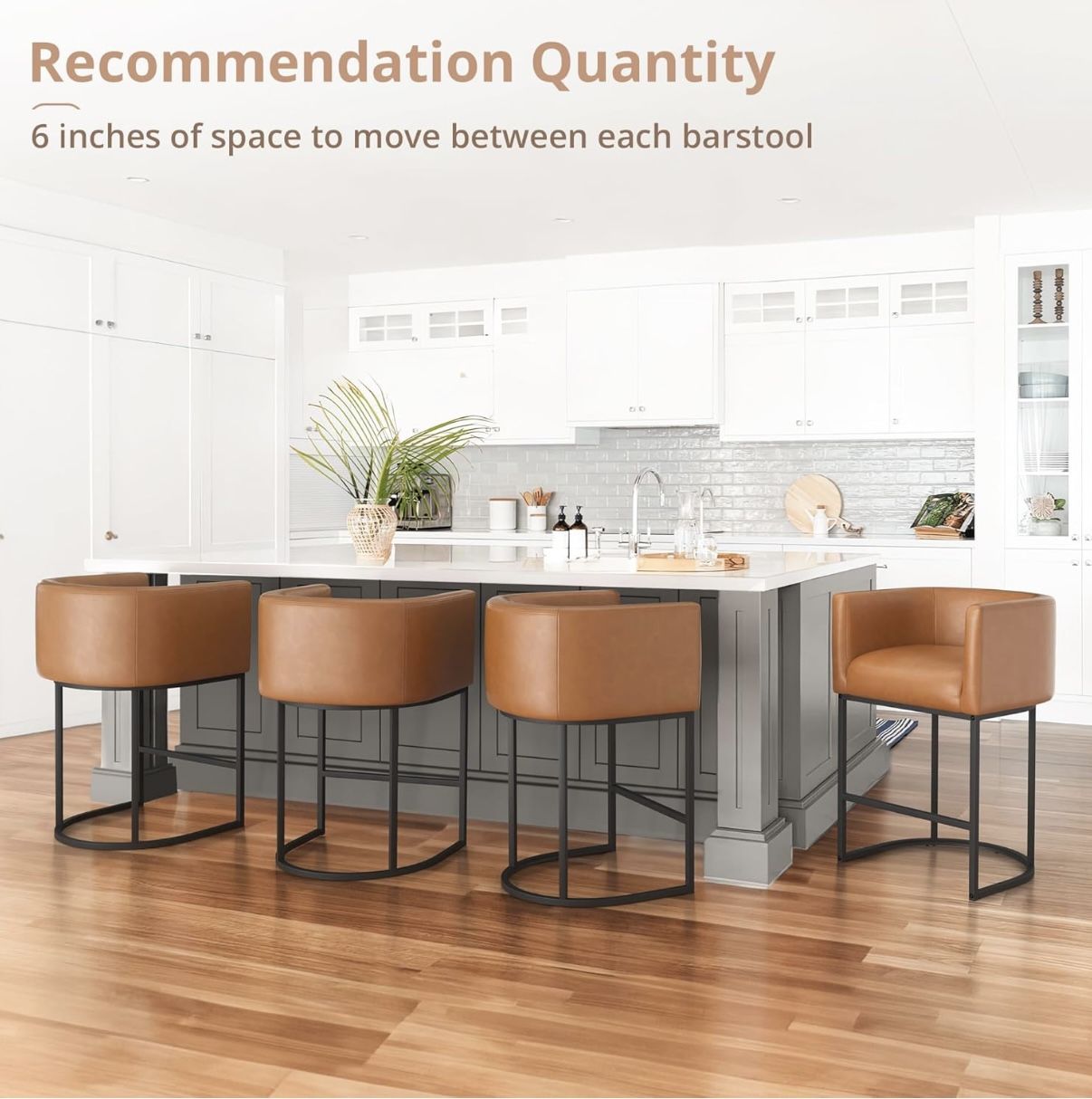 Set of 4 LUE BONA 27" H leather Counter Height Bar Stools Modern Barrel Counter Stools with Backrest and Arms