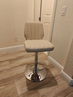 Armen Living - Sabine Adjustable Swivel Cream Faux Leather with Walnut Back and Chrome Bar Stool