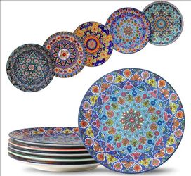 Brand new Dinner Plates, 10.5 Inch Ceramic Plates Set of 6, Bohemian
Colorful Serving Dishes for Steak, Snacks, Pizza, Cake, Kitchen Decor Gift, Micro