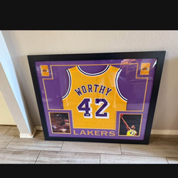 James Worthy autographed jersey custom framed