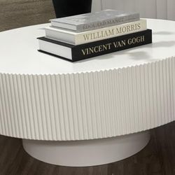 White Merax Modern Round Coffee Table with Sturdy Base, Wood Sofa Center Tables for Living Room, Reception Room, Easy Assemble, White