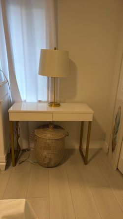 White and Gold Console Desk with Drawer