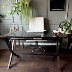 Glass Top Desk with Keyboard Tray