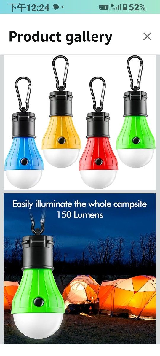 Tent Lamp 4 Packs Portable LED Tent Lights Clip Hook Hurricane Emergency Lights LED Camping Lights Bulb Camping Lanterns Camping Equipment for Camping