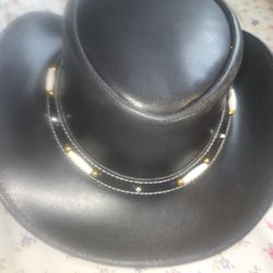 Black Leather Outback Style Hat