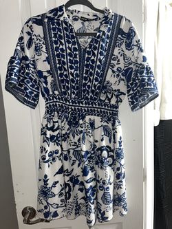 Blue and white dress