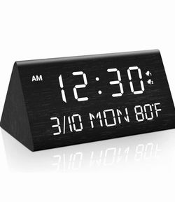 Wooden Digital Alarm Clock Black