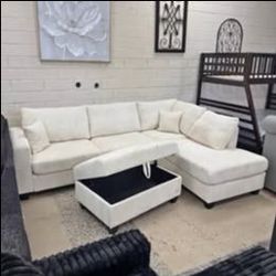 L shaped Sectional White Coloer Sofa With Ottoman