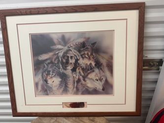 Barb Livdahl Framed Native American and Wolf Print
