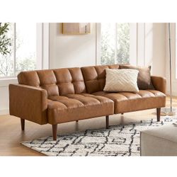 2102-A-PBPU Aaron 76.8" Couch, Small Futon Sofa Bed, Sleeper, Loveseat, Mid Century Modern Futon Couch, Sofa Cama, Couches for Living Room, Bedroom (P