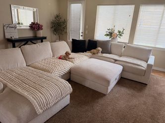 Practically New Ashley Furniture sectional couches w/ huge square ottoman with storage