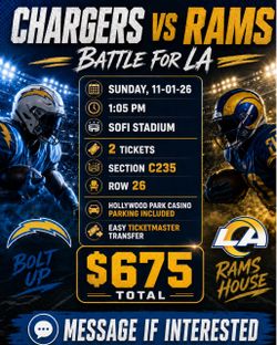 2 NFL Tickets Chargers vs Rams SoFi Stadium