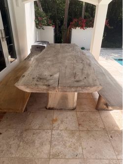 10ft long wooden table with matching benches