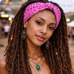Pink Headband for Women - Stylish Turban Twist Dreadloc Scarf Hair Tie