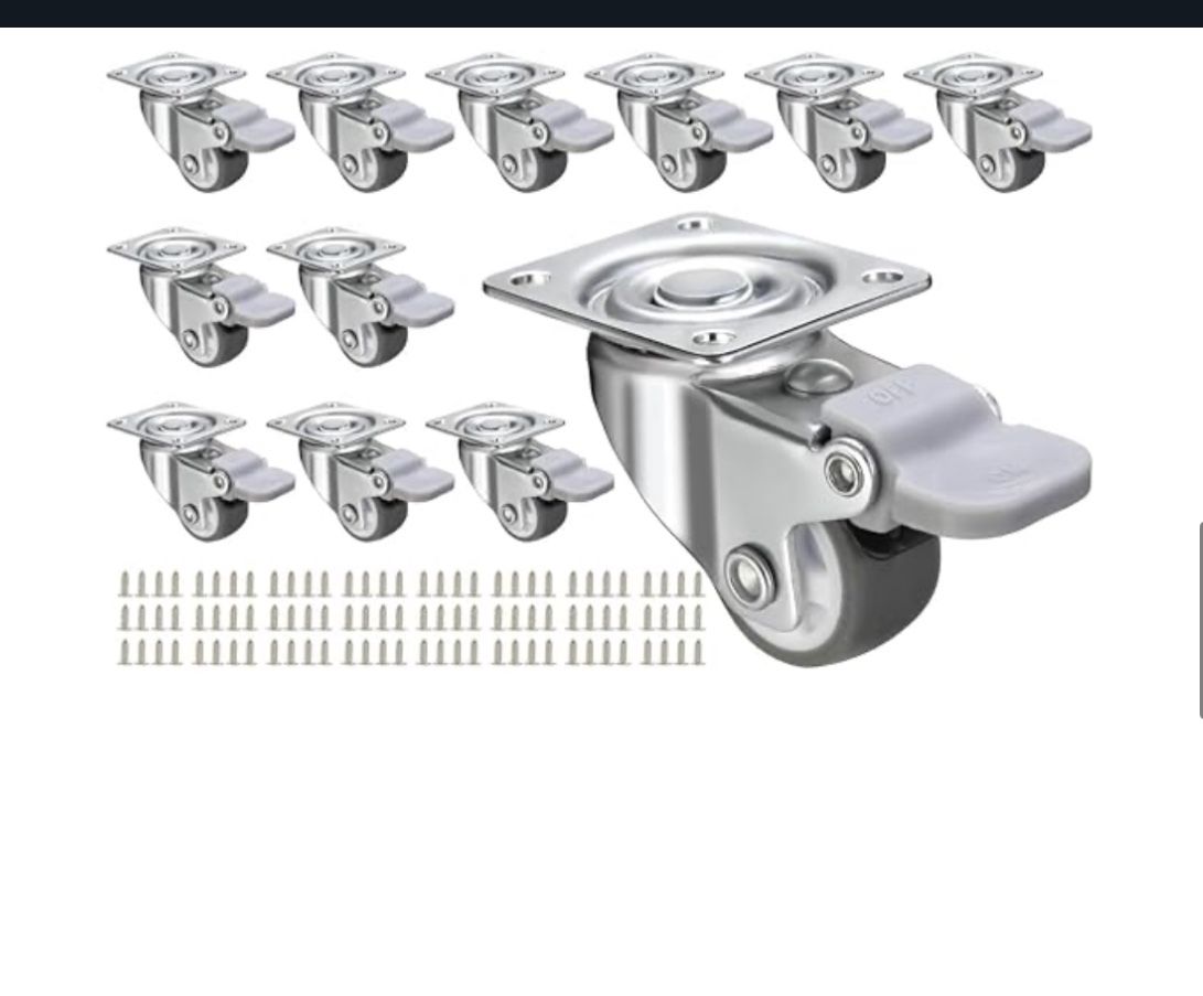Caster Wheels With Swivel Plate, 12 Pack