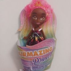 Hairmazing Princess 4-in Mini Doll African American Pink Hair Butterfly Dress