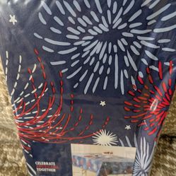 New Blue/Red & White Print Vinyl Tablecloth