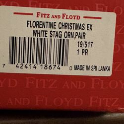 Fitz And Floyd Florentine Christmas White Stag Reindeer, Pair.