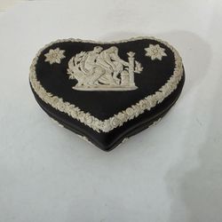 Wedgwood Jasperware Heart Shaped Lidded Box Cream on Black