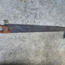 Antique One or Two Man Crosscut Logging hand Saw 48” Blade Helper Handle vintage lumberjack