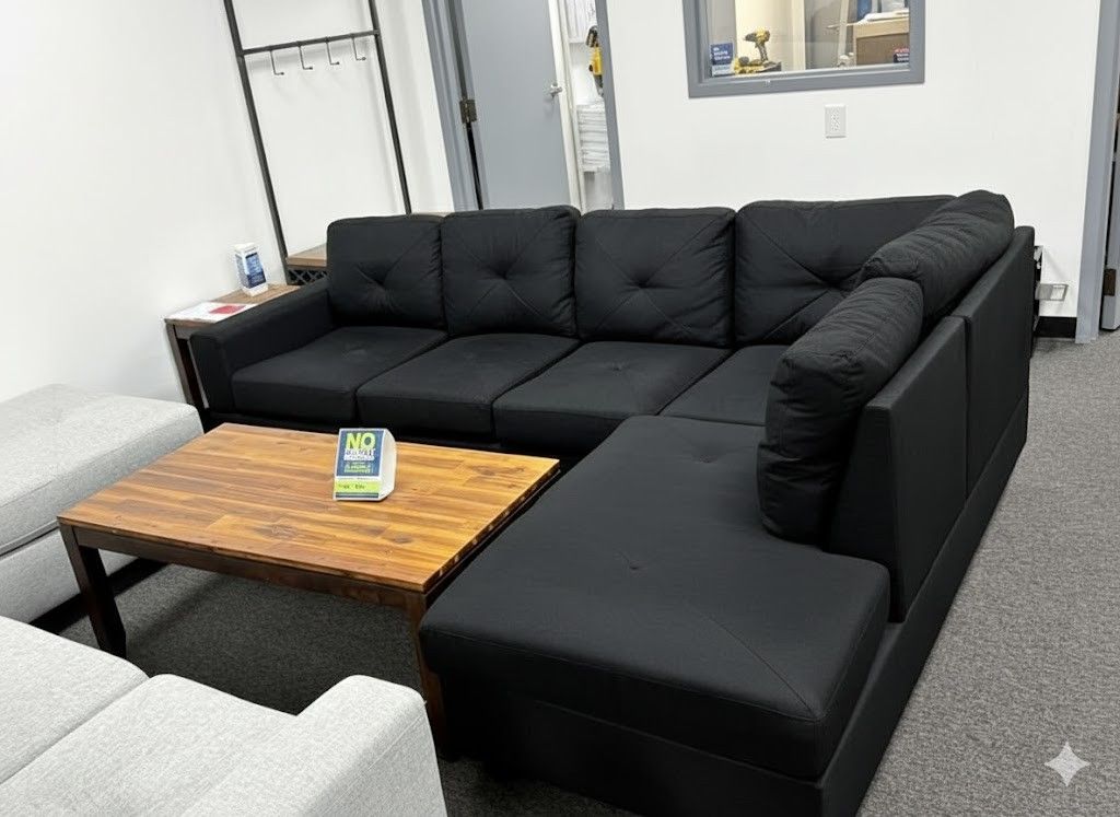 💥 Brand New Black/Grey Fabric L Shape Sectional Sofa • Pay After Delivery 🚚