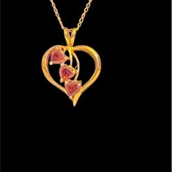 10k Yellow Gold Estate Garnet Heart Pendant with chain