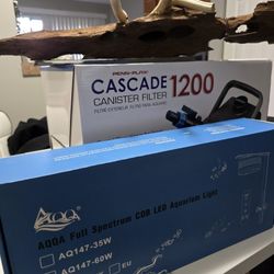 NEW Aquarium Setup Bundle – Filter + LED Light + 2 Driftwood