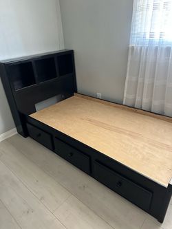 Black Twin Captain's Bed with Storage Drawers