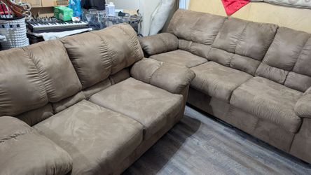 Brown fabric sofa and loveseat $300