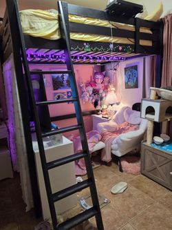 Black Wood Loft Bed Frame with Ladder