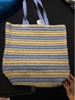 Large woven tote blue stripes