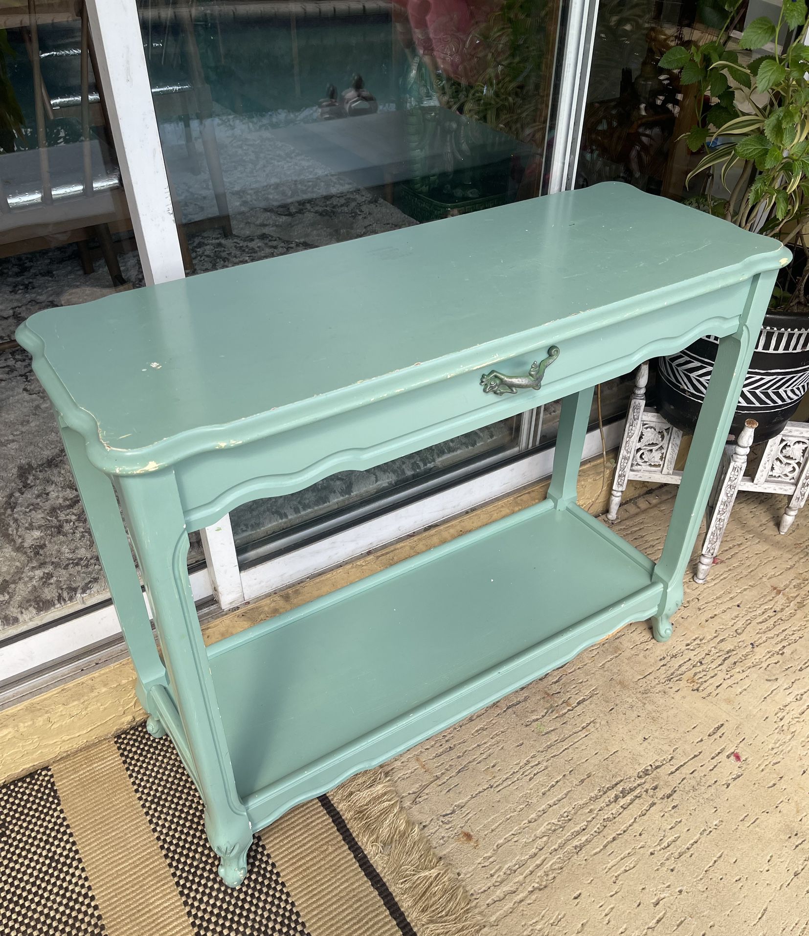 Console Table 3 Ft Beach Color Only $35 In Good Condition See Pics Have A Little Peel In Bottom