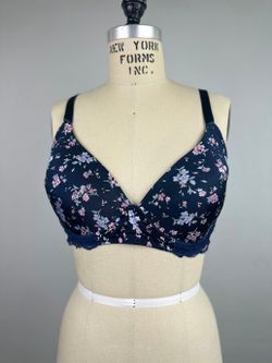 Laura Ashley Floral Lace Trim Bra 38C Navy Pink