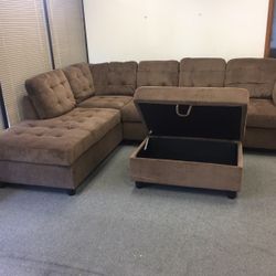 Brown Chenille Fabric Sectional Couch 