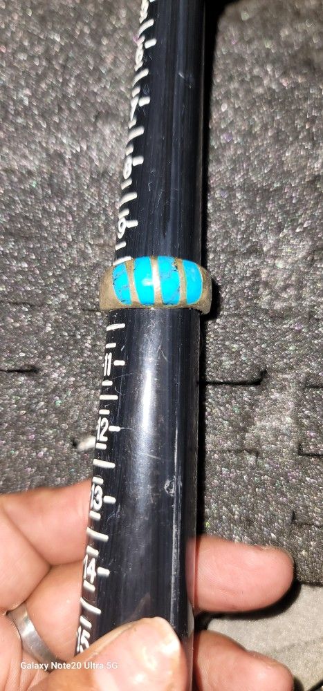 Vintage Sterling Silver Solid Turquoise Inlay Southwestern Ring