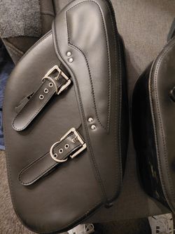 Black Leather Motorcycle Saddlebags left side