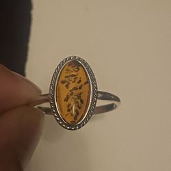 Antique Amber Silver Ring