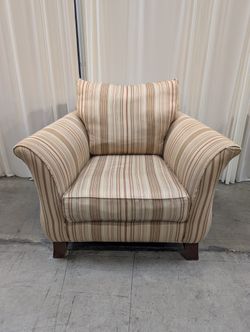 Beige Striped Fabric Armchair with Rolled Arms