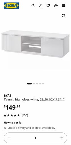 IKEA BYÅS High Gloss White TV Unit