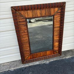 Beautifully crafted wooden frame mirror.  Wicker  frame mirror solid wood back… beveled mirror 