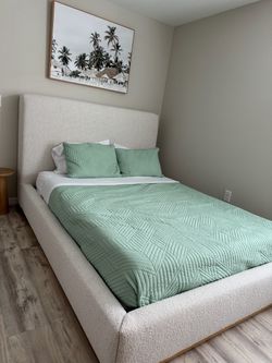 Queen Beige Upholstered Bed