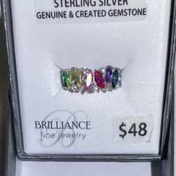 Rainbow Gemstone and White CZ Band Ring