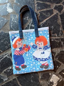 Vintage Style Raggedy Ann & Andy Print Tote Bag