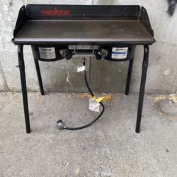 Camp Chef Two Burner Stove With Cast Iron Grill.